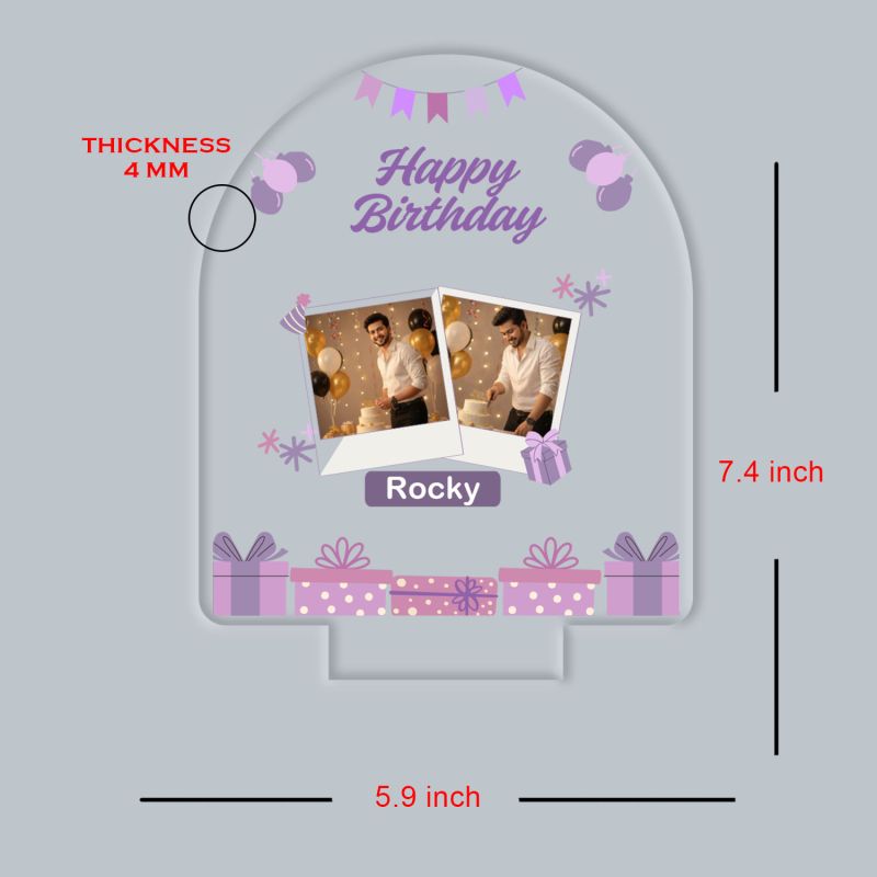 Personalized Acrylic Printed Happy Birthday LED Table Lamp with Warm White Light Birthday Gift for Boyfriend, Husband, Brother, Friend